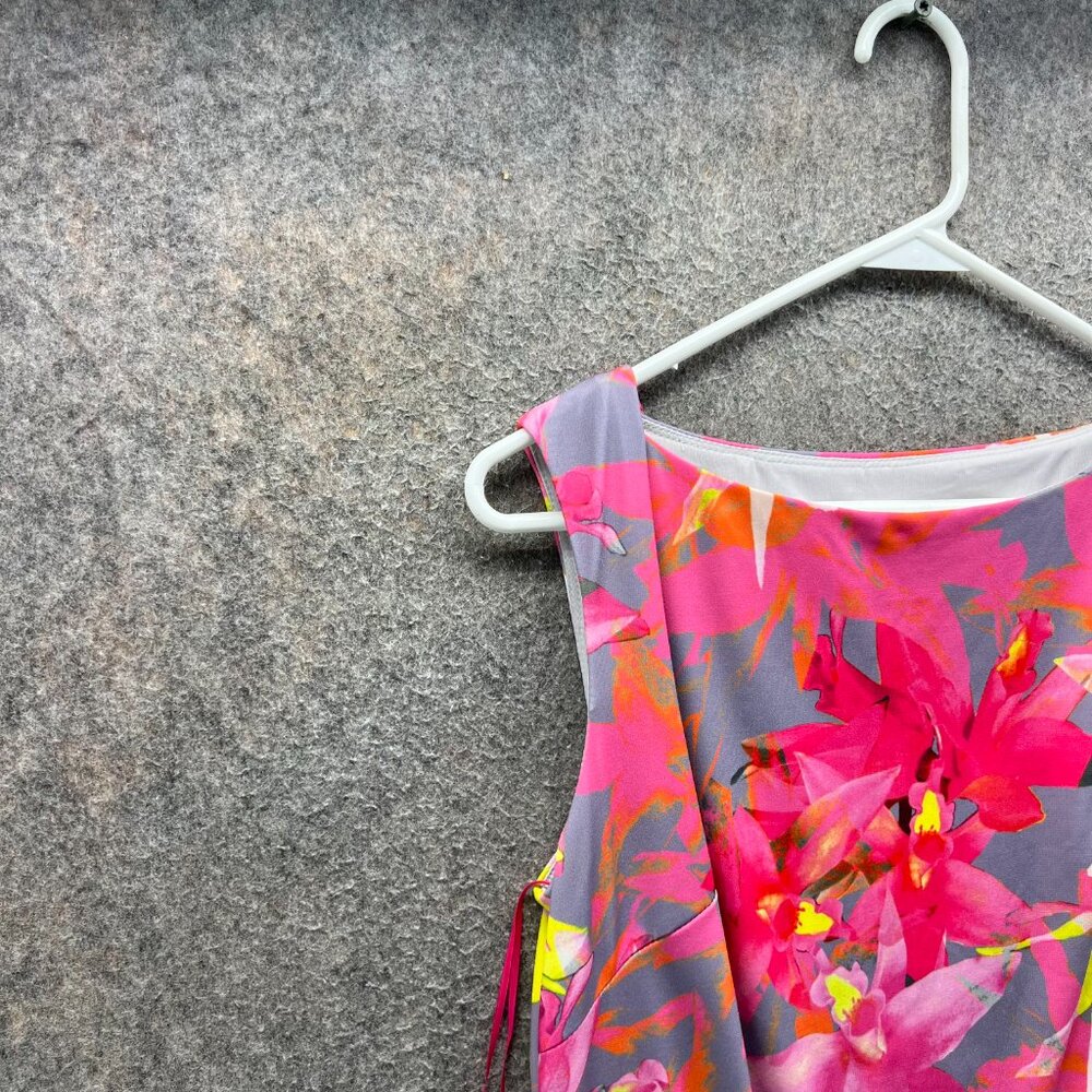 Trina Turk Floral Sheath Dress Women Medium Pink Gray Yellow Tropical Print - Picture 2 of 9